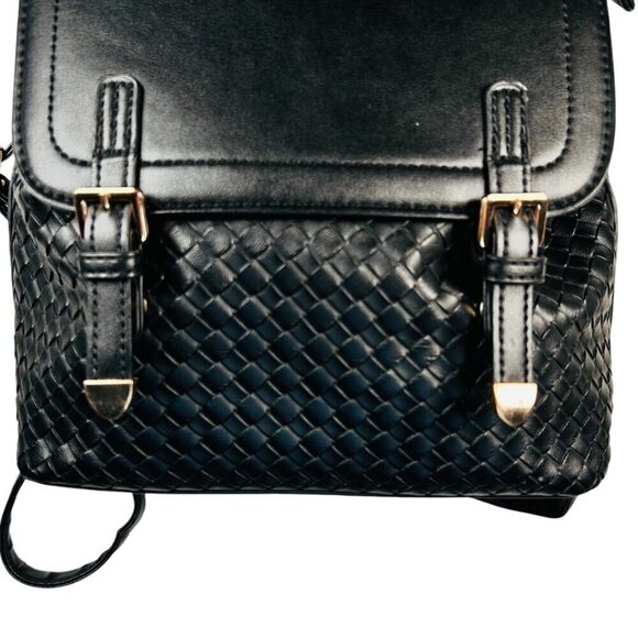 Black Woven Backpack Crossbody Handbag Vegan Leather main image 9